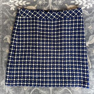 Talbots Black Blue and White Circular Patterned Mini Tweed Wool blend mini Skirt
